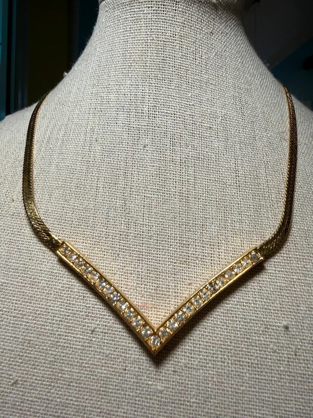 Vintage Monet goldtone rhinestone or CZ necklace 18”